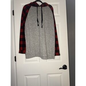Grateful Hearts Hooded Pullover Sweater 1x Gray W Buffalo Check Plaid Cabin Core